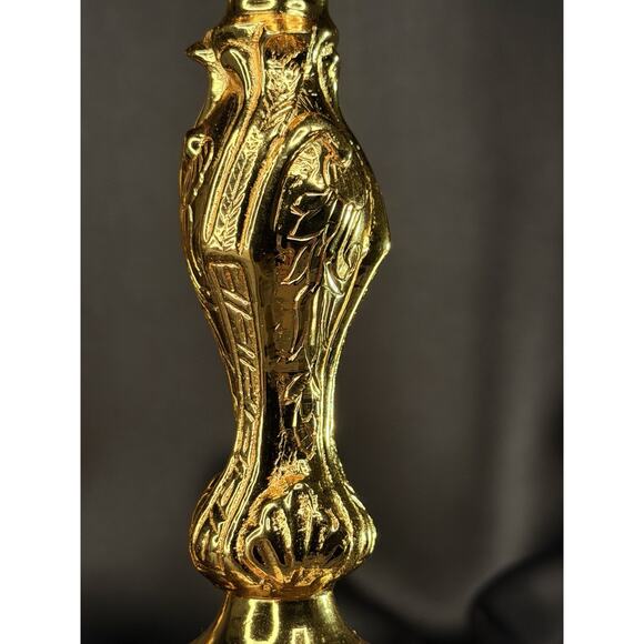 Solid Brass Candlestick Pair 10” Heavy Gold Finish Vintage French Style - Picture 6 of 14